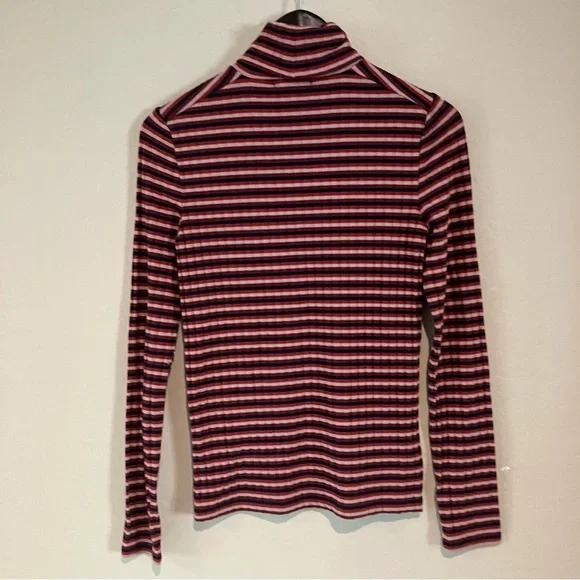 Madewell Red Multicolor Long Sleeve Striped Ribbed Stretch Turtleneck Top Sz S - Picture 6 of 12